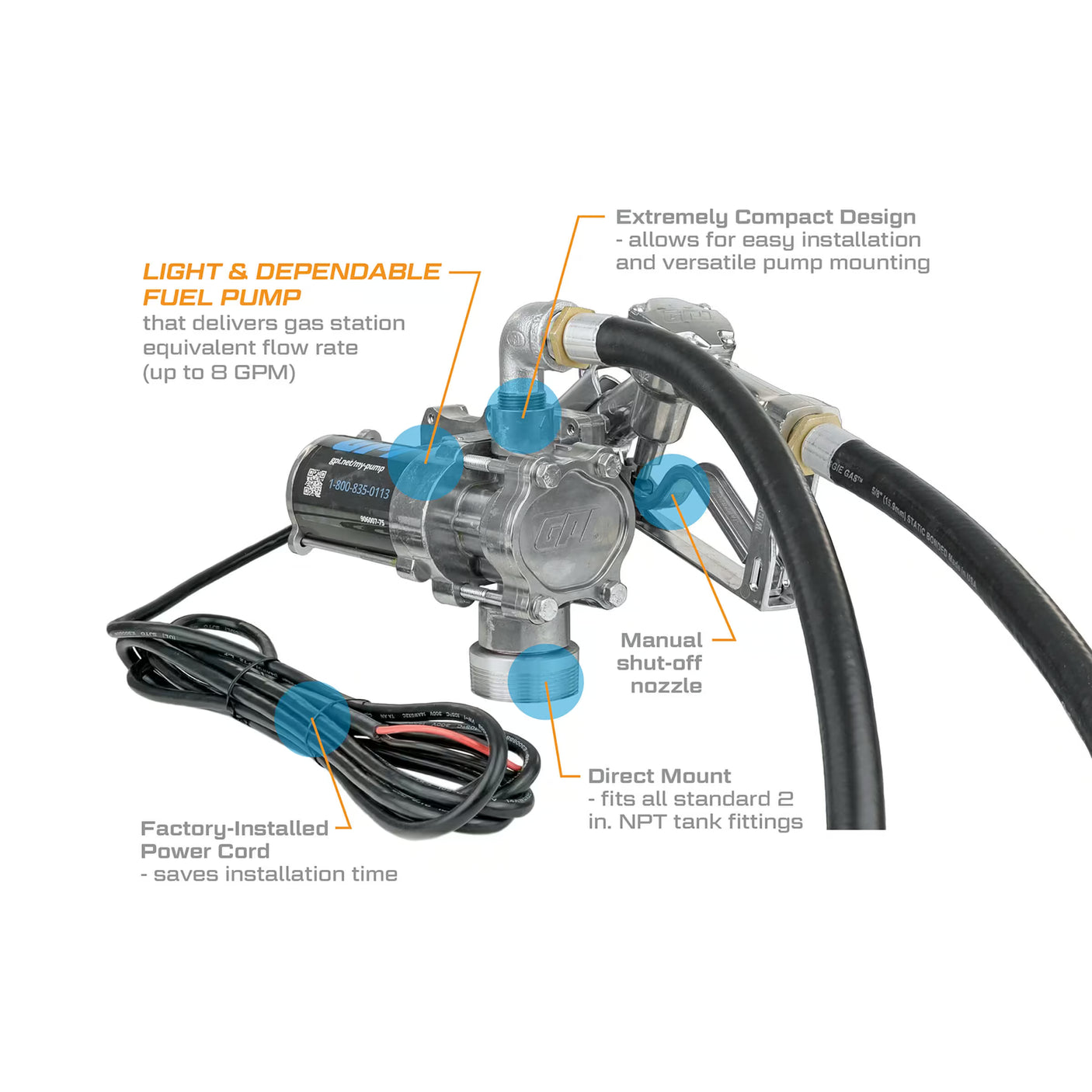 8 GPM 12V DC Fuel Transfer Pump with Manual Unleaded Nozzle