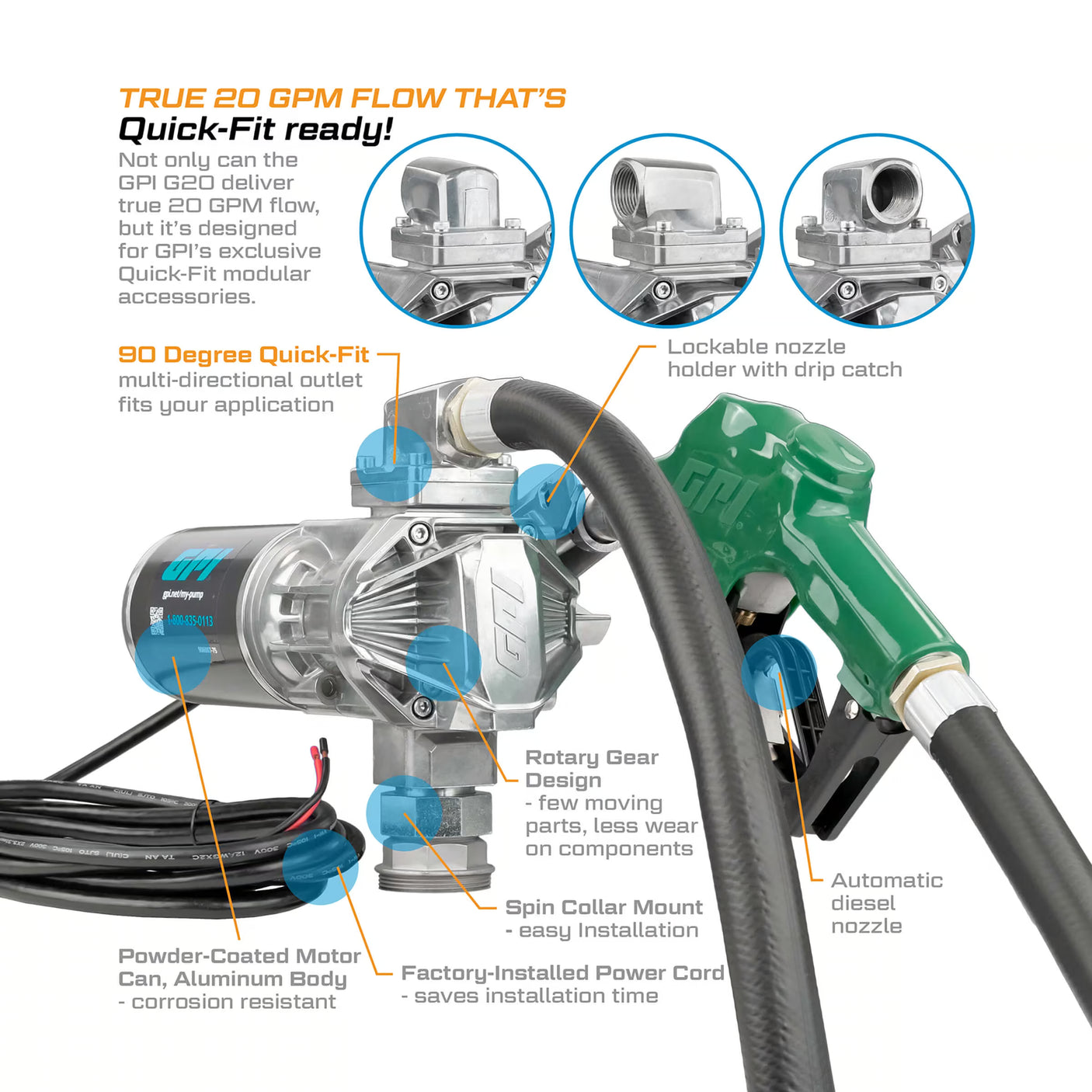 20 GPM 12V DC Fuel Transfer Pump with Auto Diesel Nozzle