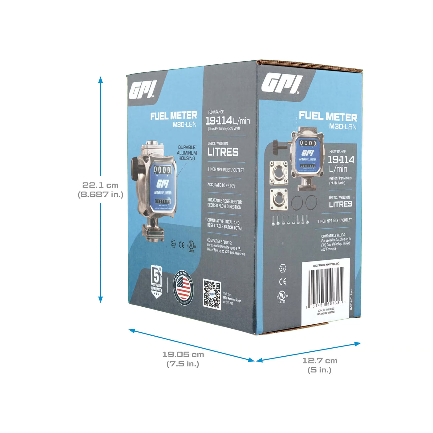 19-114 L/min 2% Mechanical Fuel Meter 1 Inch NPT
