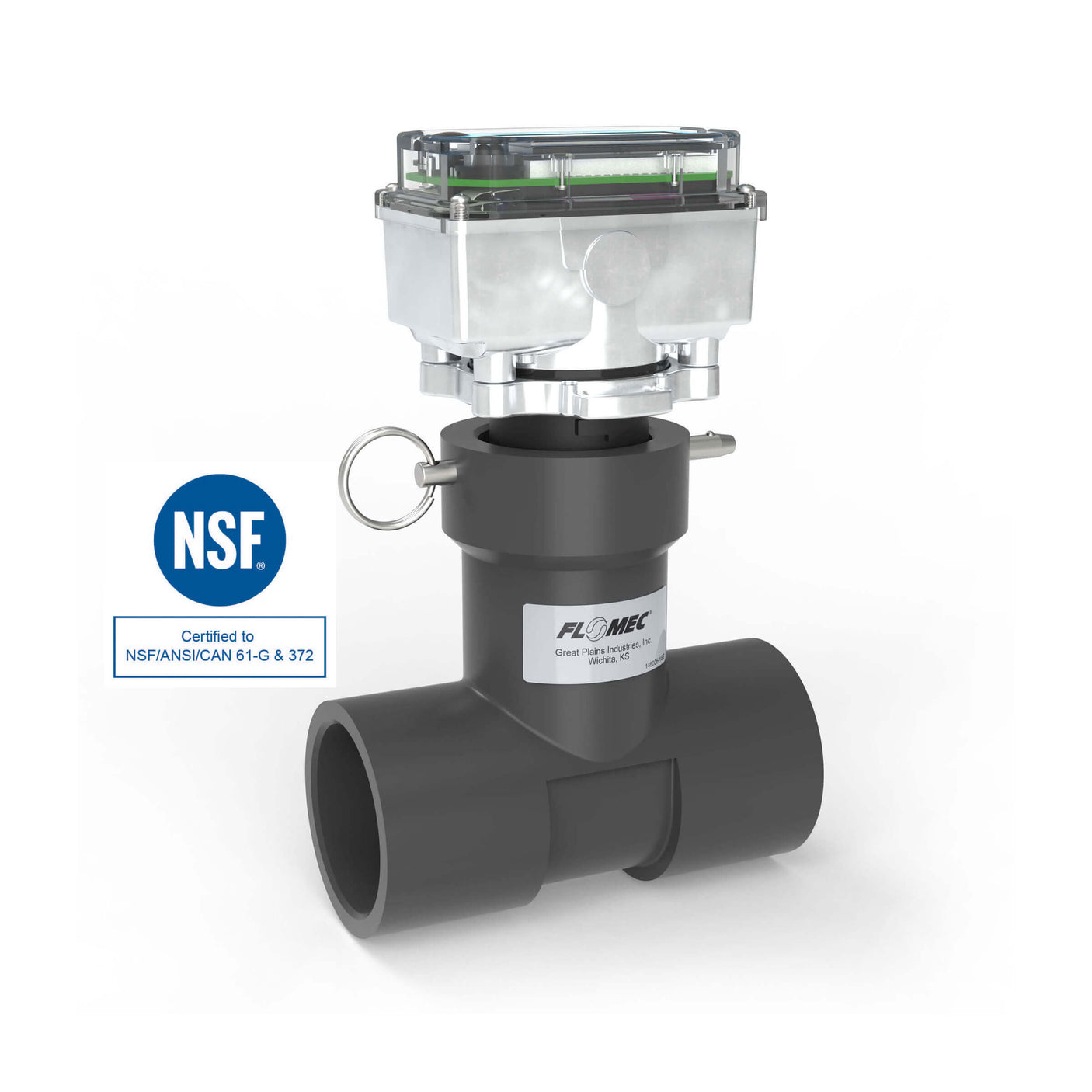 1-1/2" Ultrasonic Flow Meter with Digital Display, Schedule 80 PVC Tee, Socket