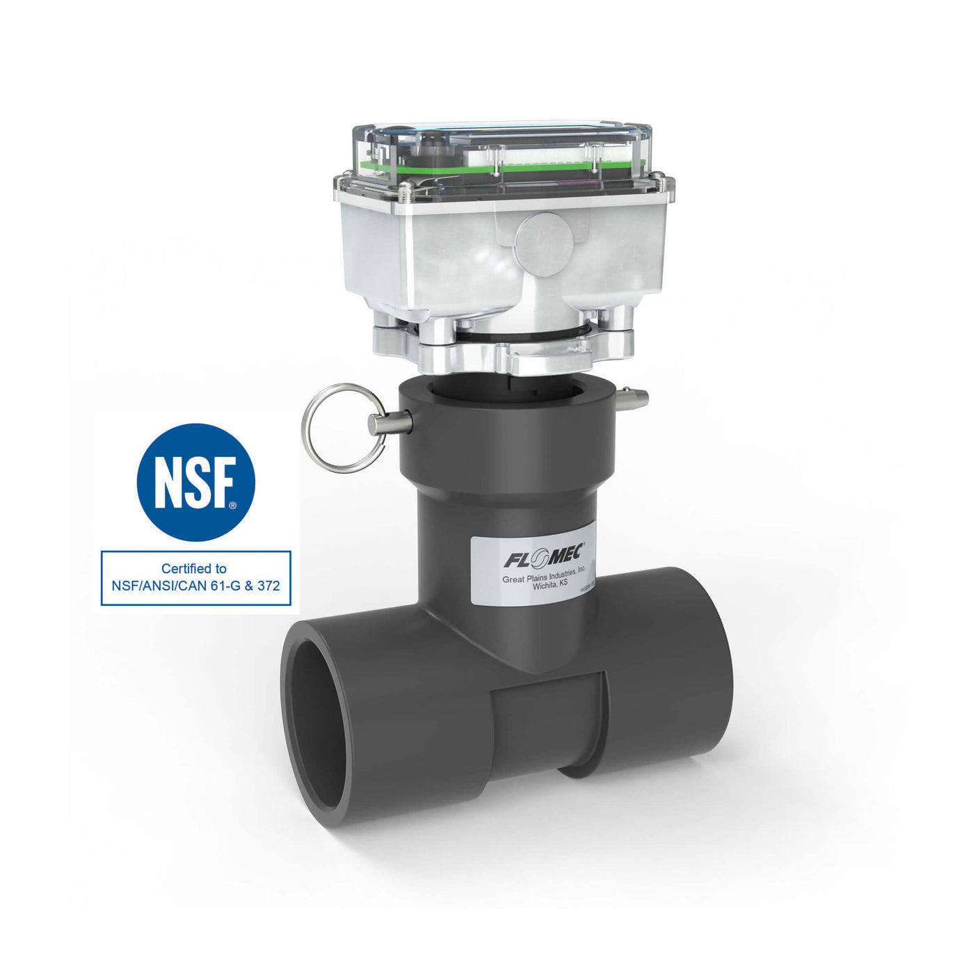2" Ultrasonic Flow Meter with Digital Display, Schedule 80 PVC Tee, Socket