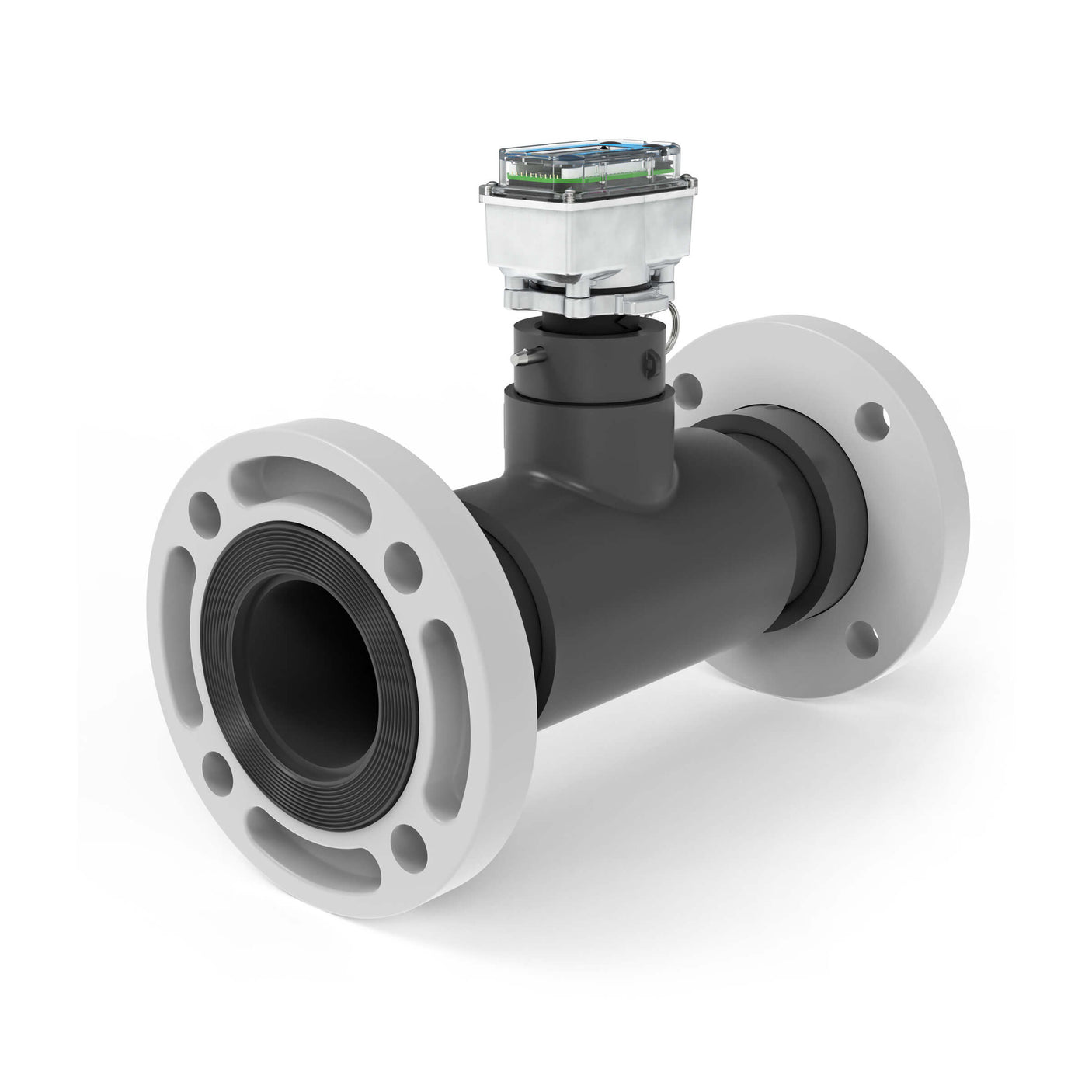 3" Ultrasonic Flow Meter with Digital Display, Schedule 80 PVC Tee, ANSI Flange