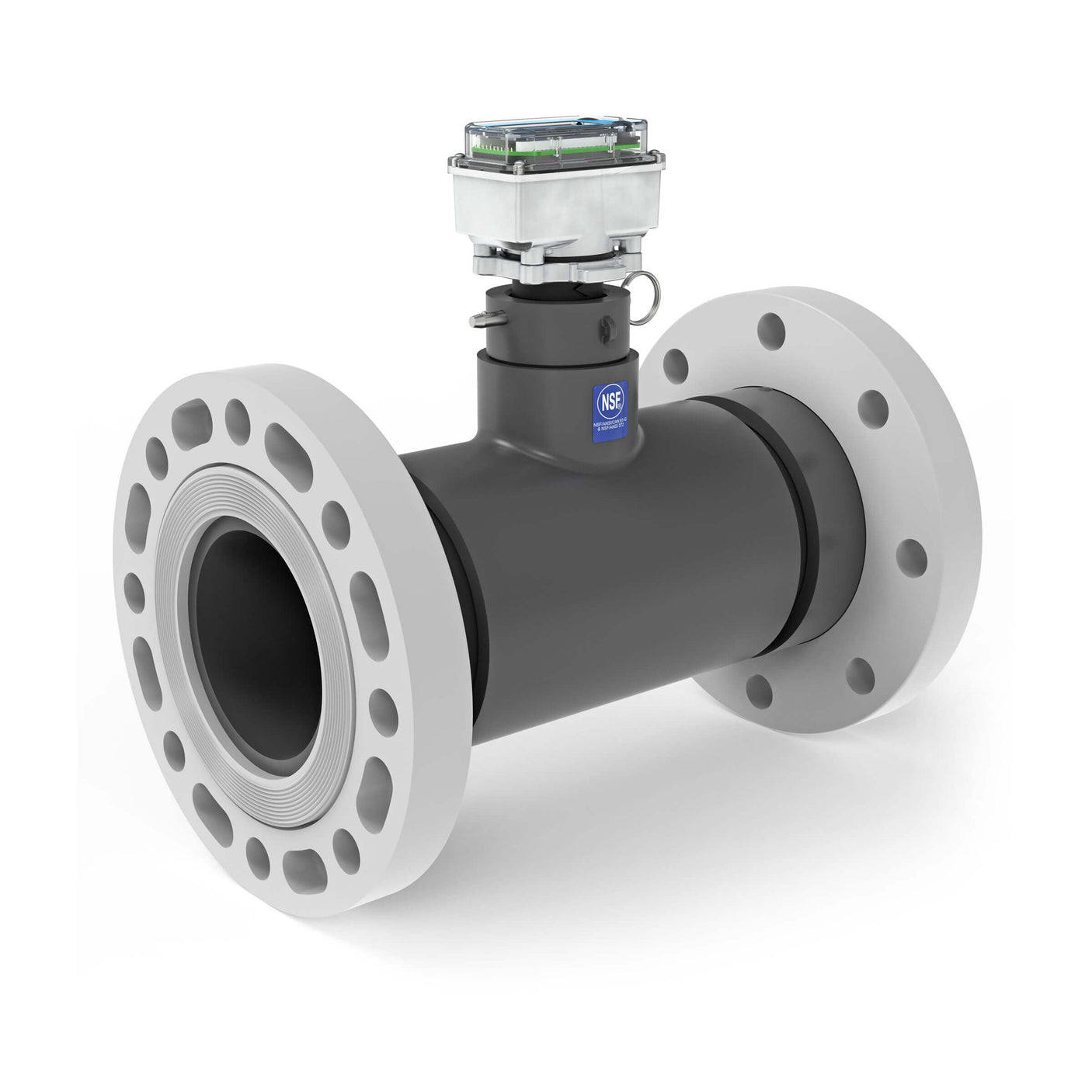 4" Ultrasonic Flow Meter with Digital Display, Schedule 80 PVC Tee, ANSI Flange