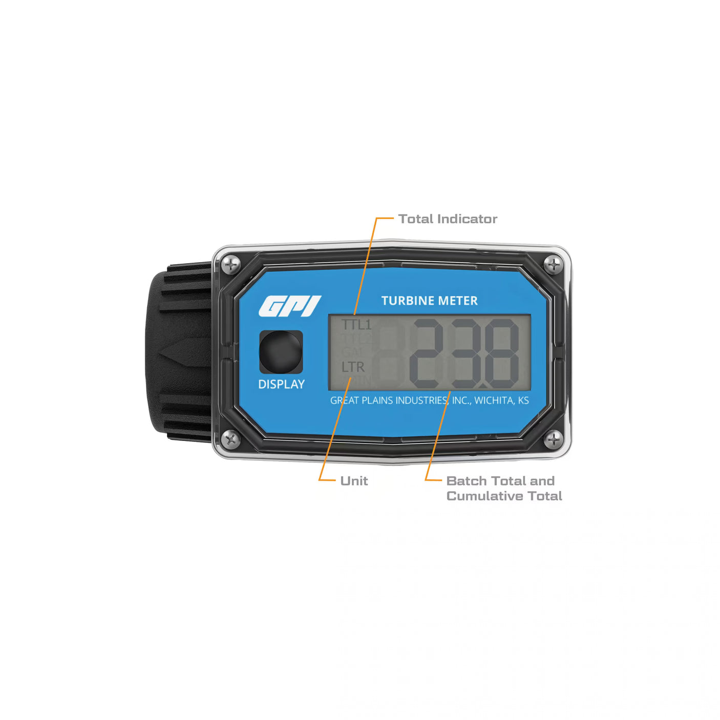 10-100 L/min Water Nylon Meter with Battery Powered Display 1 Inch NPT
