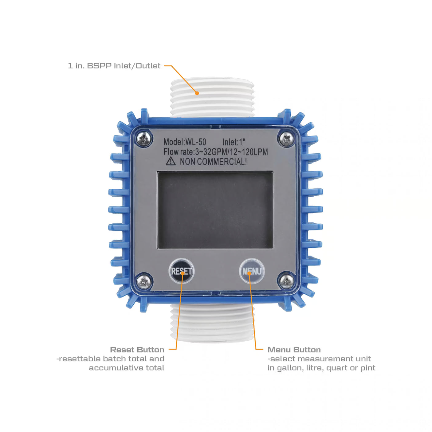 3-32 GPM, 12-120 L/min DEF Meter with Battery Display