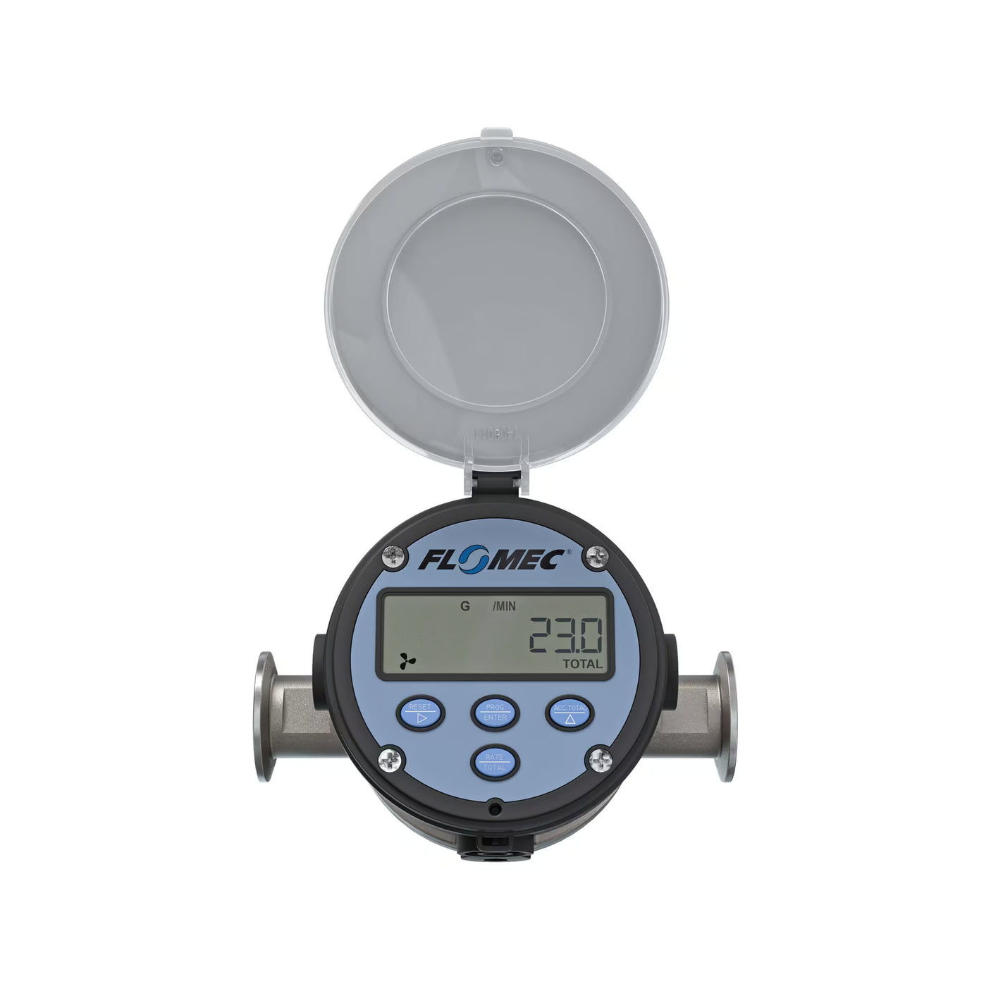 1/2" Oval Gear Stainless Steel Tri-Clamp Flow Meter, RT14 Transmitter with Built-In Digital Display