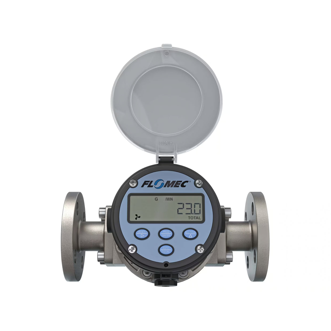 1" Oval Gear Stainless Steel #150 ANSI Flange Flow Meter, RT14 Transmitter with Built-In Digital Display