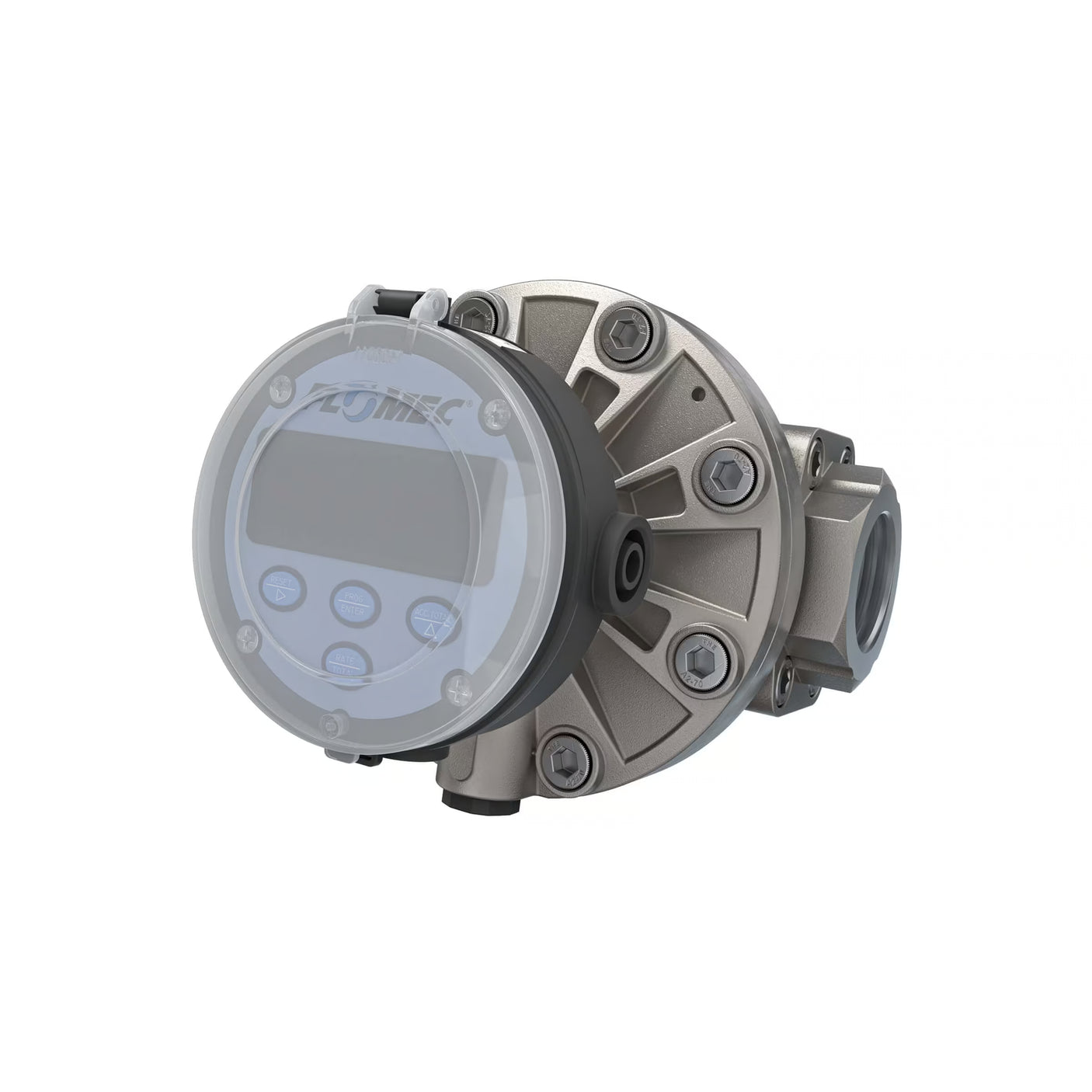 1-1/2" Oval Gear Stainless Steel NPT Flow Meter, RT14 Transmitter with Built-In Digital Display