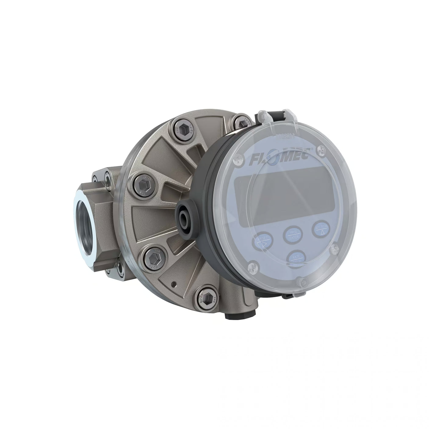 1-1/2" Oval Gear Stainless Steel NPT Flow Meter, RT14 Transmitter with Built-In Digital Display