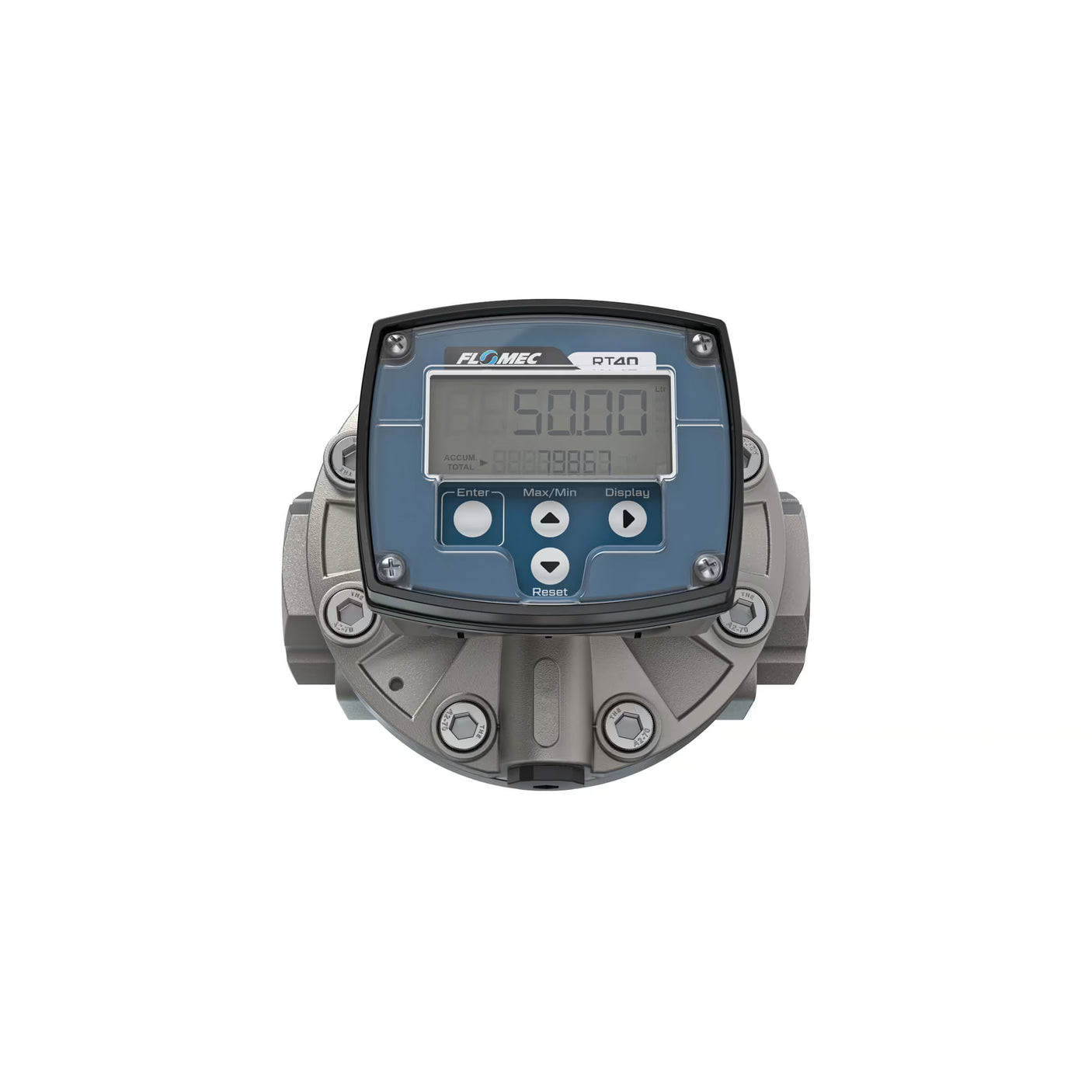 1-1/2" Oval Gear Stainless Steel NPT Flow Meter, RT40 Transmitter with Built-In Digital Display