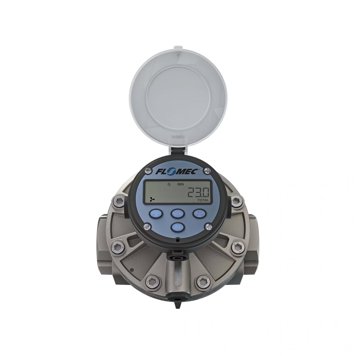 2" Oval Gear Stainless Steel NPT Flow Meter, RT14 Transmitter with Built-In Digital Display
