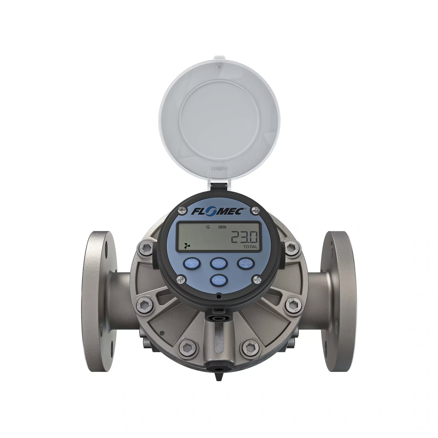2" Oval Gear Stainless Steel #150 ANSI Flange Flow Meter, RT14 Transmitter with Built-In Digital Display